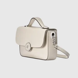 Gucci Petite GG Series Small Shoulder Bag in white leather with mini double-G logo and adjustable strap.