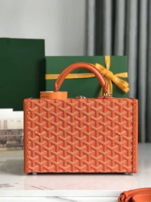 Goyard Saint Louis PM 25 orange monogram canvas tote bag with leather trim and stud detailing