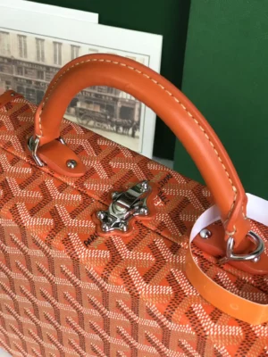 Goyard Saint Louis 35 orange patterned coated canvas travel bag leather handles silver hardware