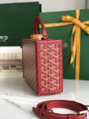 Goyard Saint Louis Speedy 30 red coated canvas leather travel bag with studs and detachable strap