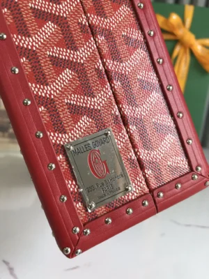 Goyard small leather travel bag red coated canvas with leather trim and silver stud detailing