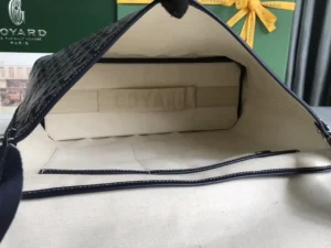 Goyard Saint Louis PM tote bag navy blue chevron canvas with beige interior lining and pockets