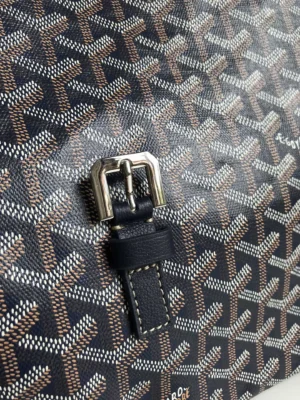 Goyard Saint Louis MM tote bag black brown coated canvas leather buckle detail