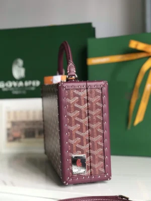 Goyard Anjou 27 burgundy canvas leather studded shoulder bag with silver hardware