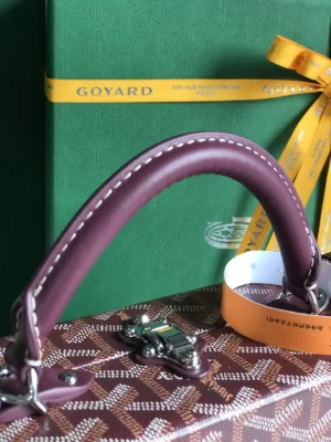 Goyard Paris Saint Honore brown monogram canvas bag with purple leather handle and silver hardware