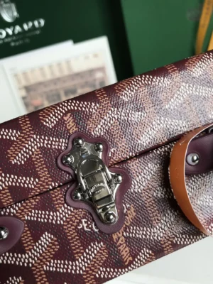 Goyard Saigon 28 small burgundy signature coated canvas leather bag with silver buckle clasp