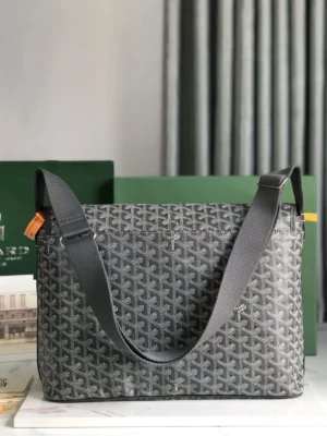 Goyard Saigon PM shoulder bag black gray signature canvas with adjustable strap and leather trim