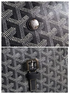 Goyard Saint Louis GM tote bag black chevron canvas leather trim buckle and button details