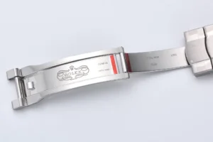 Rolex watch bracelet silver stainless steel clasp with engraved logo and Geneva Swiss Made text detail