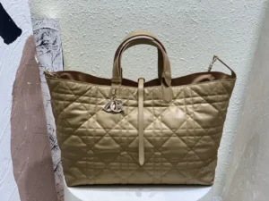 Dior Large Lady Dior tote bag beige quilted lambskin leather with silver charm hardware