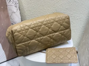 Dior Lady Dior large beige quilted lambskin leather handbag with matching pouch accessory