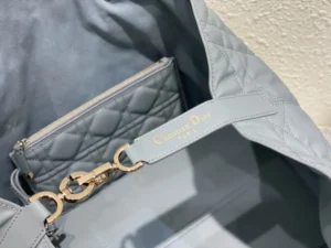Christian Dior tote bag medium gray lambskin leather with gold hardware and quilted pattern interior pouch