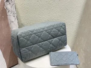 Dior Medium Book Tote gray quilted leather bag with matching quilted leather pouch accessory