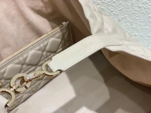 Christian Dior Book Tote medium beige leather bag with gold chain and quilted pouch inside