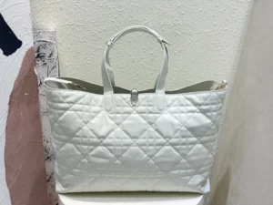 Christian Dior Book Tote large white diamond quilted leather tote bag with top handles