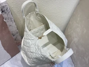 Christian Dior Large Hobo Bag white quilted leather with gold hardware and interior pouch