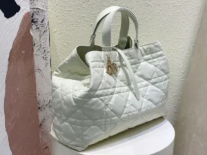 Dior Book Tote large white quilted leather bag gold logo charm