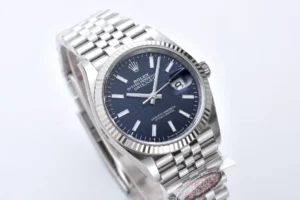Rolex Datejust blue dial fluted bezel stainless steel watch jubilee bracelet