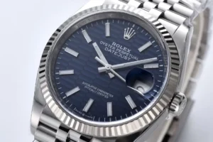 Rolex Datejust blue dial fluted white gold bezel stainless steel Oyster Perpetual watch