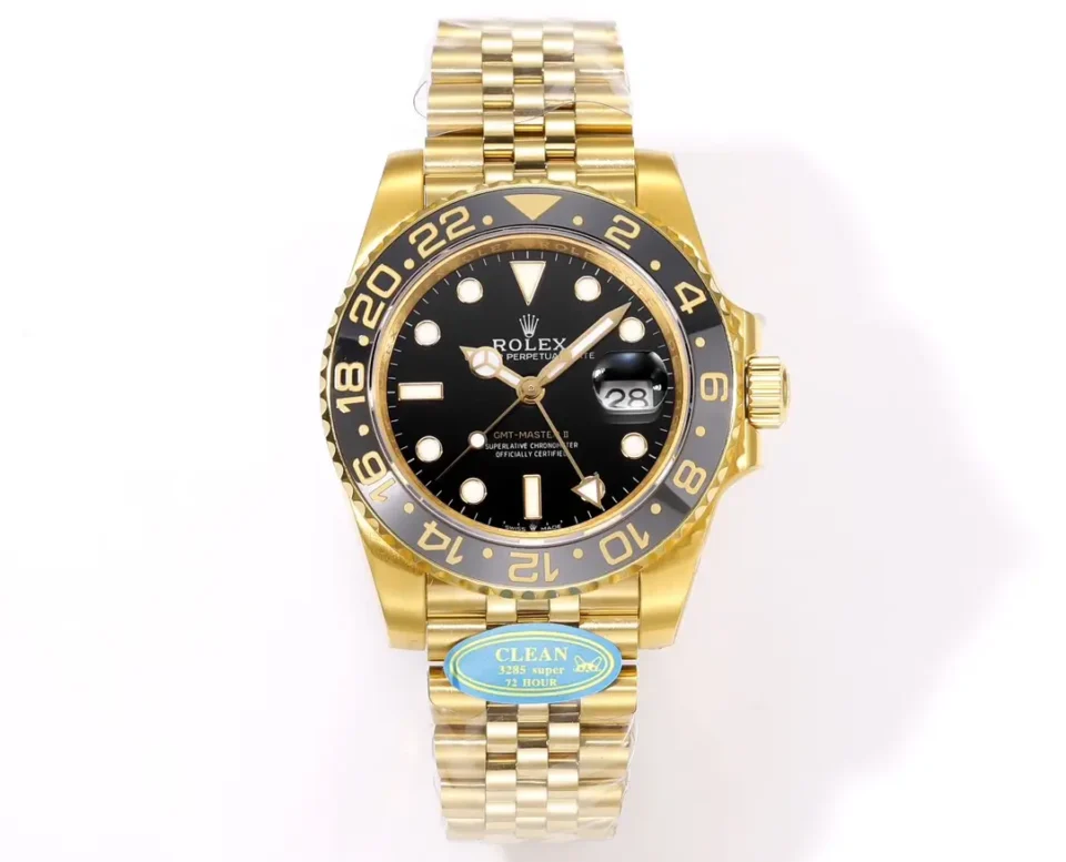 Rolex GMT-Master II black dial ceramic bezel yellow gold watch