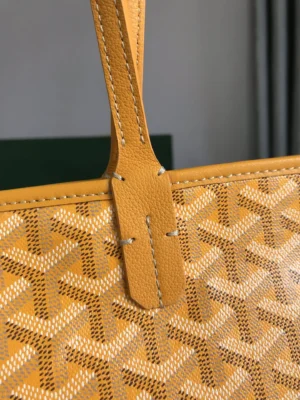 Goyard Saint Louis PM tote bag yellow chevron canvas leather trim medium size