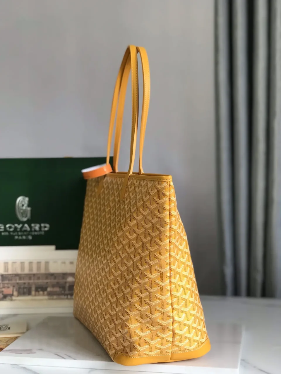 Goyard Saint Louis tote bag medium yellow canvas with leather trim and double shoulder straps