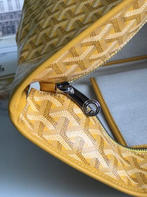 Goyard Saint Louis PM yellow canvas tote bag with leather trim and silver zipper pull detail