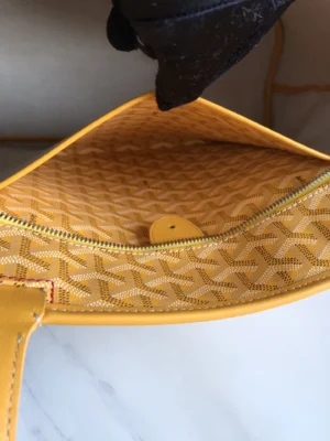 Goyard Saint Louis GM tote bag yellow coated canvas with signature chevron pattern and leather trim