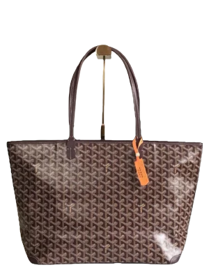 Goyard Saint Louis PM brown coated canvas tote bag leather handles with orange tag detail