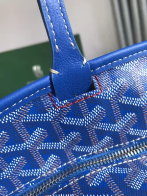 Goyard Saint Louis PM Tote Blue Monogram canvas leather bag with silver zipper detailing