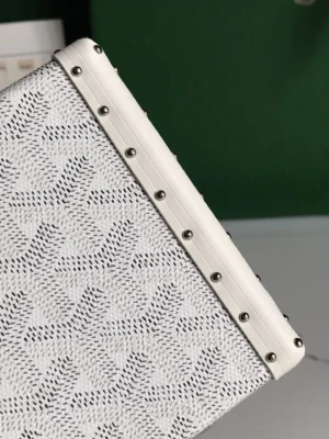 Goyard Saint Louis PM tote bag white chevron coated canvas leather trim silver studs