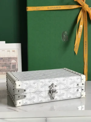 Goyard Saint Louis 30 white monogram canvas and leather storage trunk with silver hardware