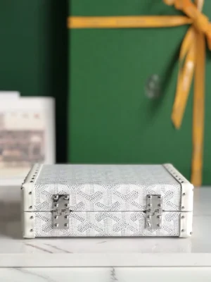 Goyard St. Louis Small jewelry case white coated canvas silver metal hardware