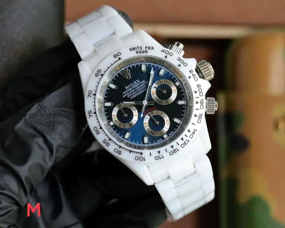 Rolex Daytona black dial ceramic bezel white ceramic case watch with white ceramic bracelet