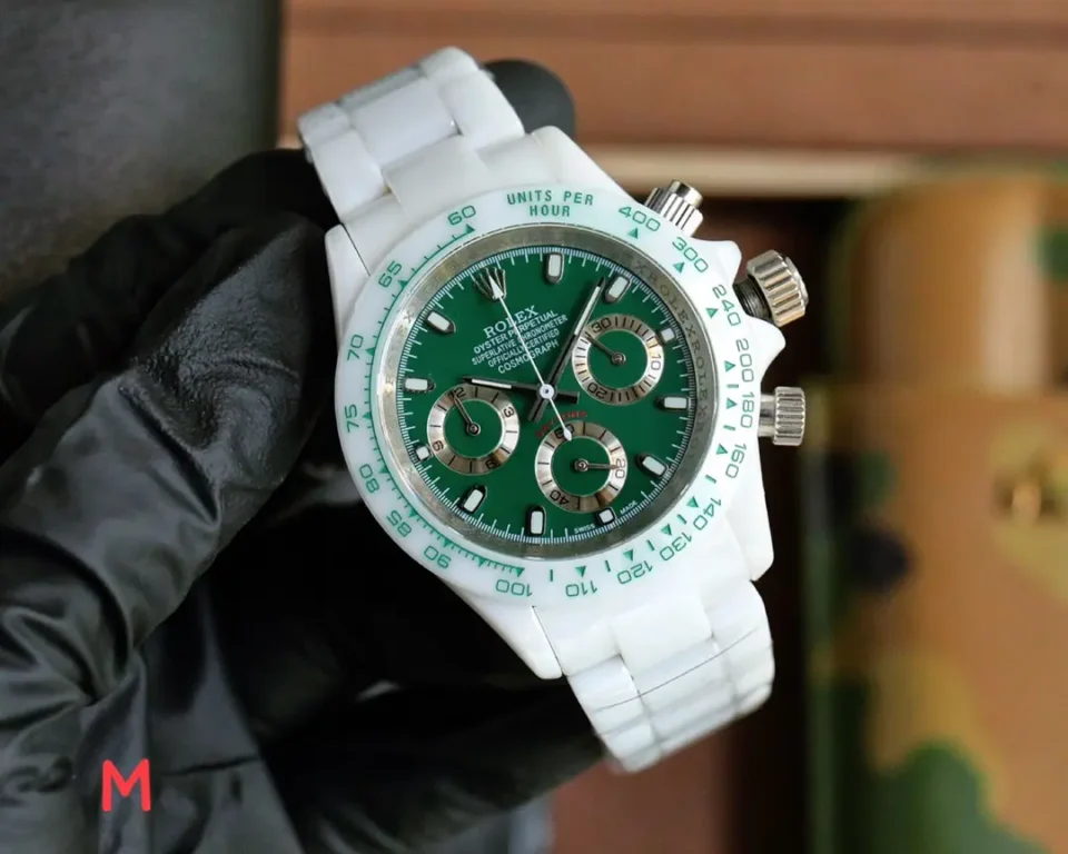 Rolex Daytona green dial white ceramic bezel white ceramic case watch