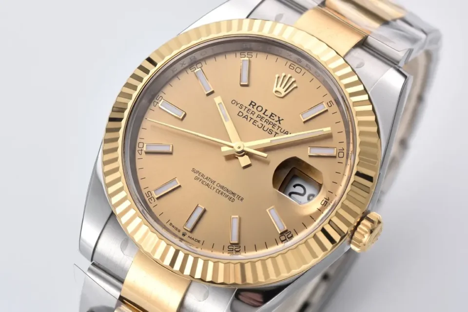 Rolex Datejust champagne dial yellow gold fluted bezel stainless steel watch