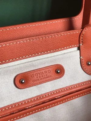 Goyard Saint Louis tote bag medium orange canvas and leather with white stitching detail
