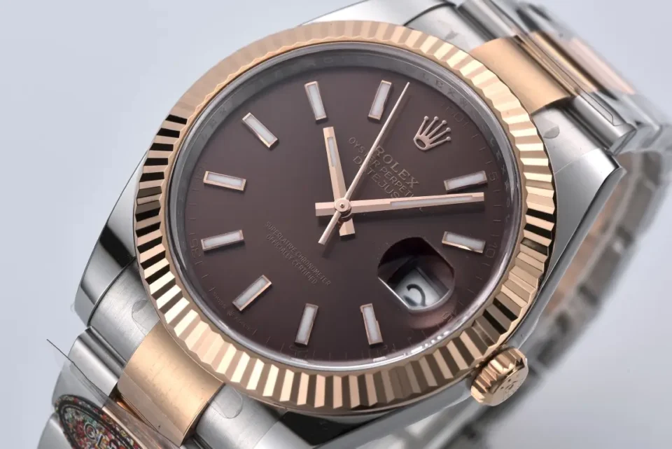 Rolex Datejust 126331 chocolate dial rose gold fluted bezel stainless steel watch