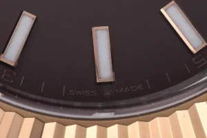 Rolex Day-Date 228235 brown dial fluted bezel rose gold watch