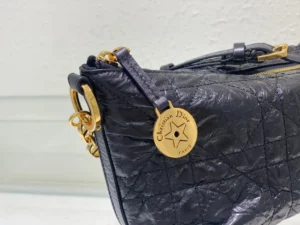 Christian Dior Saddle bag medium black crinkled leather gold hardware charm