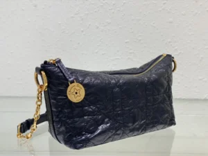 Christian Dior Saddle Large size black quilted leather shoulder bag with gold chain strap and zipper closure