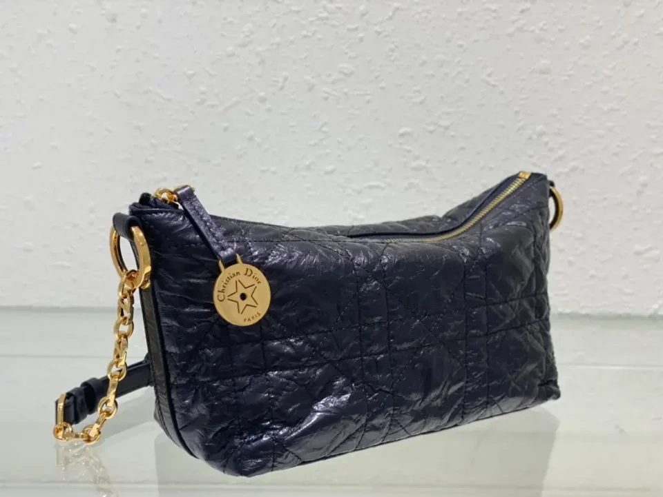 Christian Dior Saddle Large size black quilted leather shoulder bag with gold chain strap and zipper closure