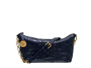 Dior Hobo Chain Shoulder Bag in navy blue leather with gold-tone hardware, featuring a quilted design and detachable shoulder strap, available for purchase on RepsGoat.