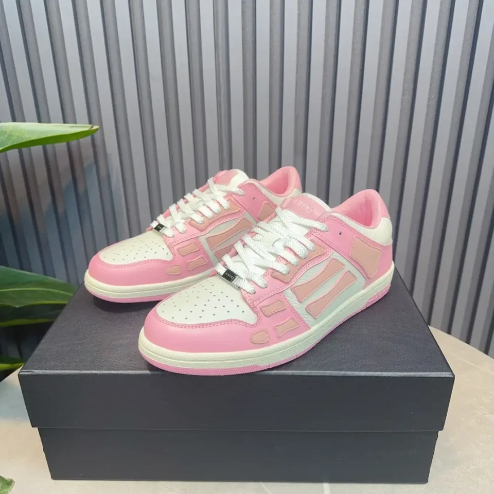 Amiri Skel Top Low sneakers pink white leather and suede upper