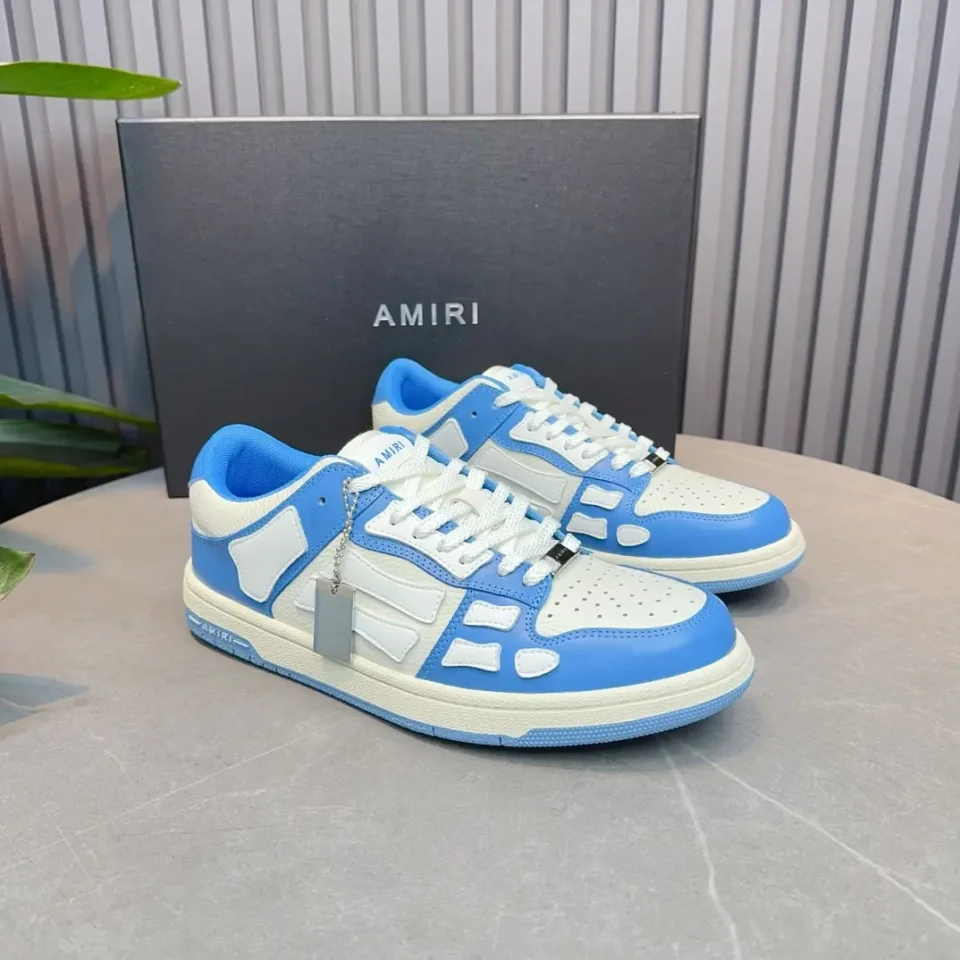 Amiri Skeleton Low Top sneakers white blue leather and mesh with perforated details