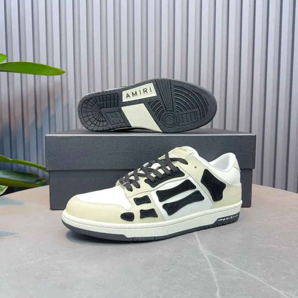 Amiri Skel Toe Low Top Sneakers beige black leather suede detailed design