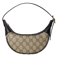 Gucci Jackie 1961 small beige monogram canvas shoulder bag black leather trim