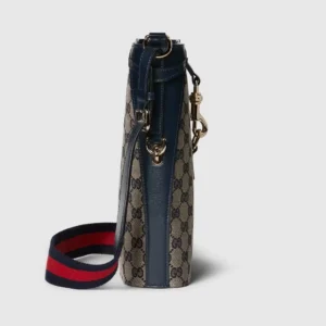 Gucci GG Supreme Messenger Bag medium beige ebony coated canvas blue leather with red navy strap