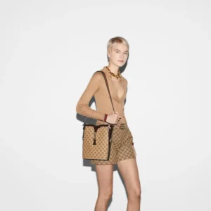Gucci Zumi medium shoulder bag beige brown leather with GG canvas and gold hardware details
