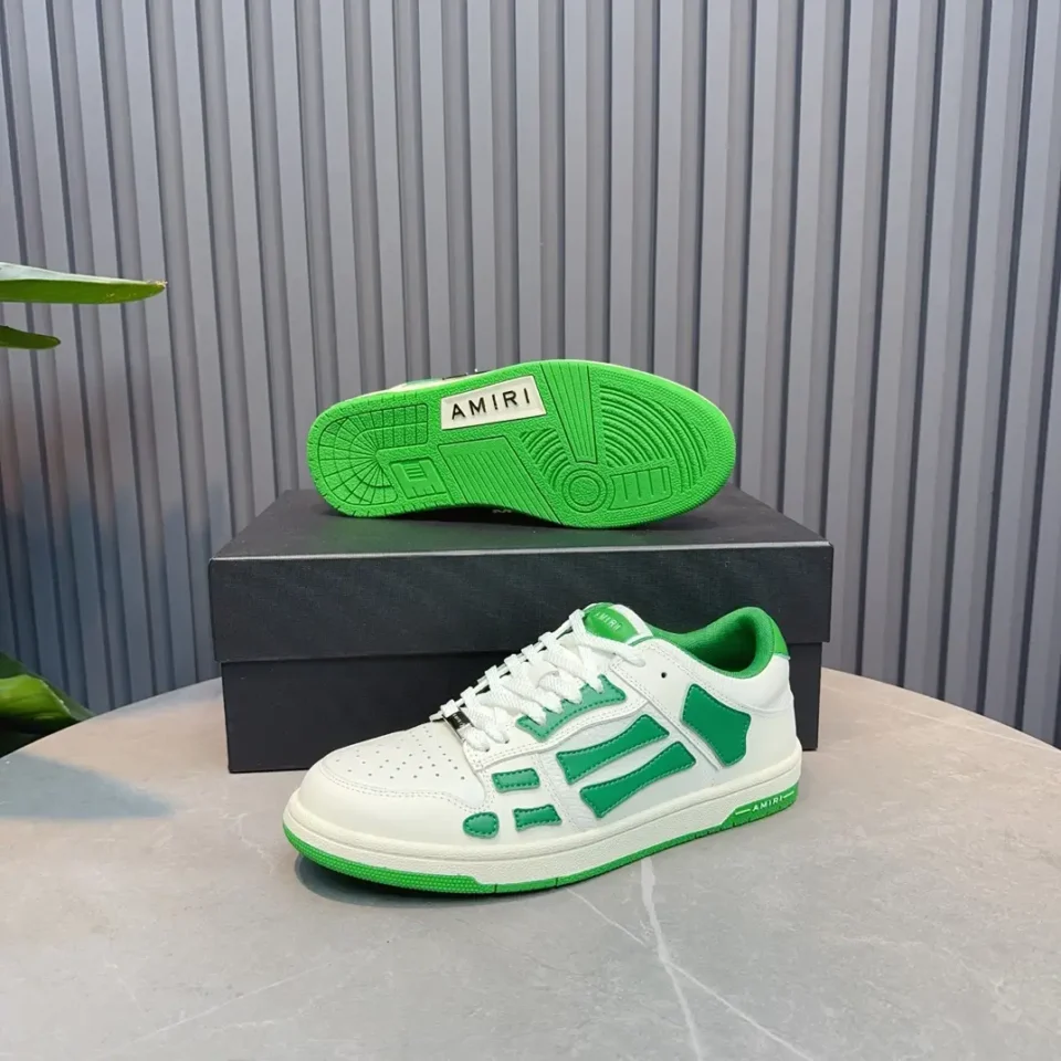 Amiri Skel Toe low sneakers white green leather with green rubber sole and logo detailing